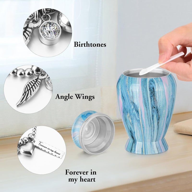 XIUDA Memorials Small Urns for Human Ashes Keepsake Aluminum Mini Urns for Ashes with Angel Wing Charm Decorative Burial Urn Funeral Cremation Urns for Women and Men (Ocean Blue) - Image 4